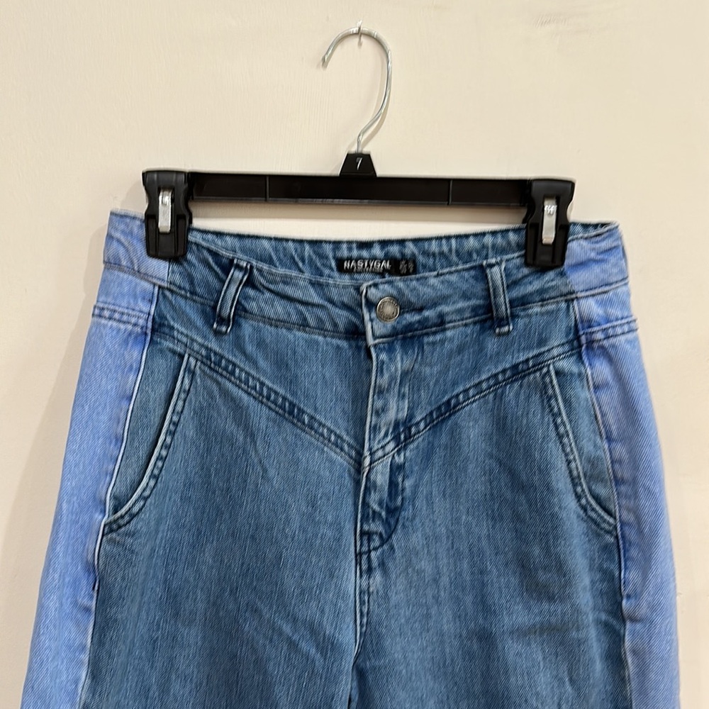 Nasty gal Womens Two Tone Mom Jeans medium and light wash blue jeans Size 6 - Picture 3 of 5